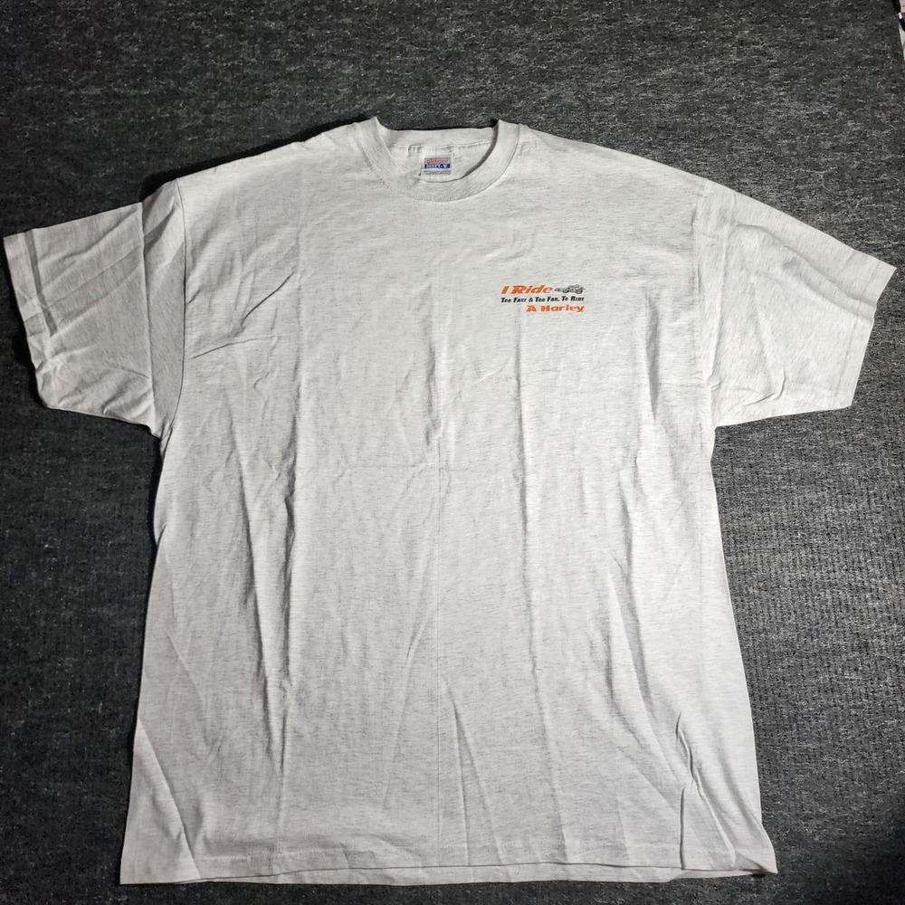 Vintage Hanes Beefy-T I Ride Too Fast Too Far To Ride A Harley Shirt Gray 2XL